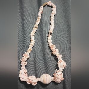 Vintage Pink Pukka Shell Necklace 16" Length Beach Hawaii Tropical